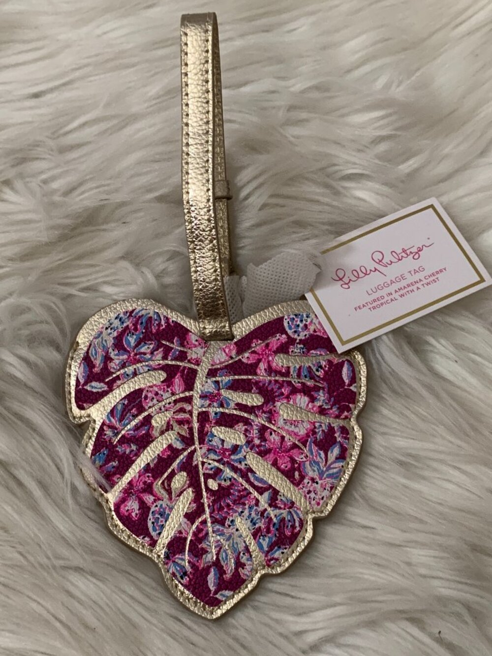 LILLY PULITZER Amarena Cherry Tropical Printed Leaf Luggage Tag